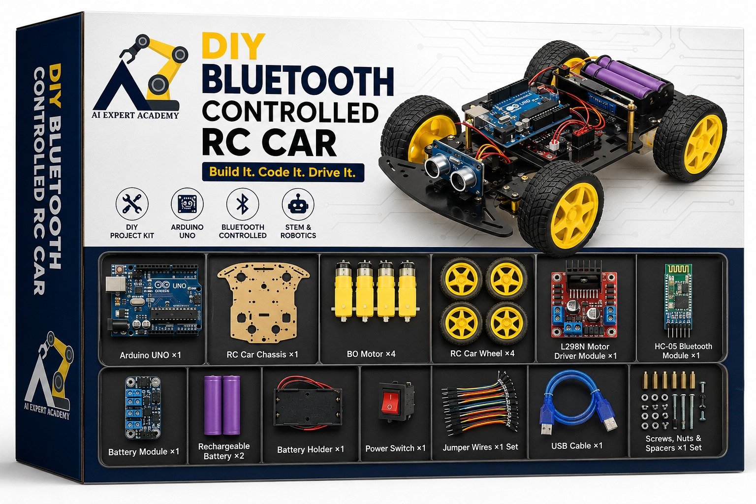 Arduino UNO Bluetooth RC Car “Build It. Code It. Drive It.”