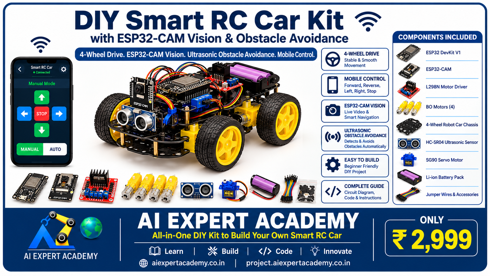 ESP32 SMART WI-FI & BLUETOOTH ROBOT CAR