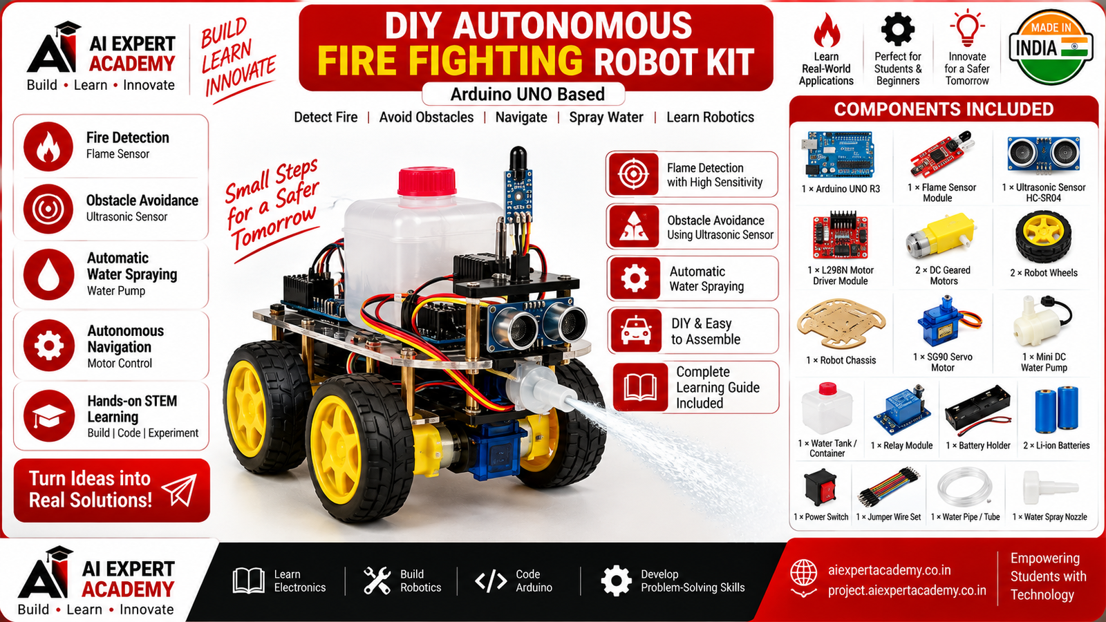 DIY Autonomous Fire Fighting Robot – Arduino UNO