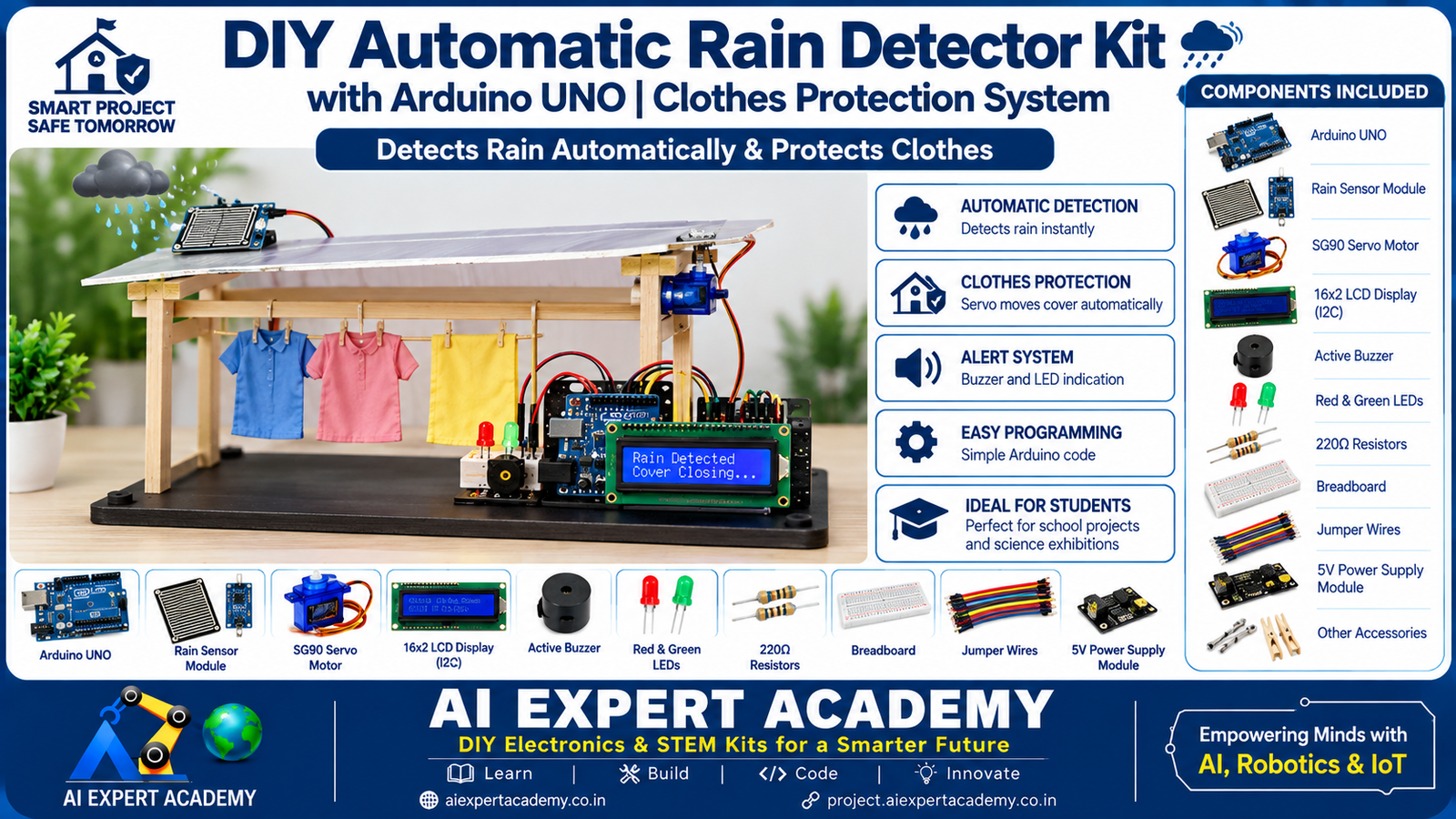 Automatic Rain Detector & Clothes Protection System DIY Kit